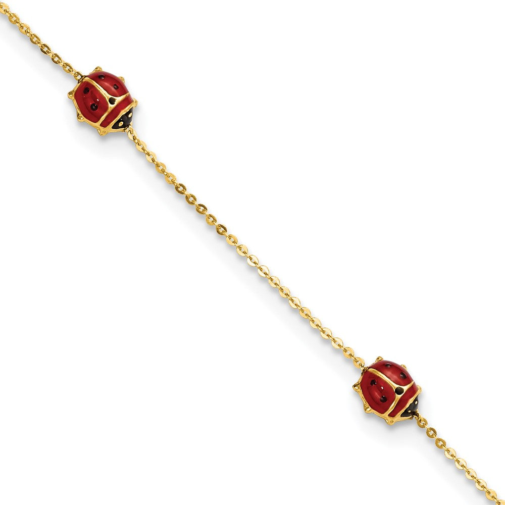 14k Polished Enameled Ladybugs 6.5in w/.75in ext. Bracelet 6.5 inches