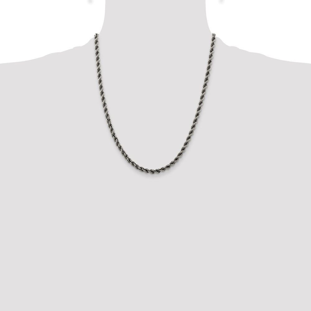 Sterling Silver Ruthenium-plated 4.5mm Rope Chain 22 Inches