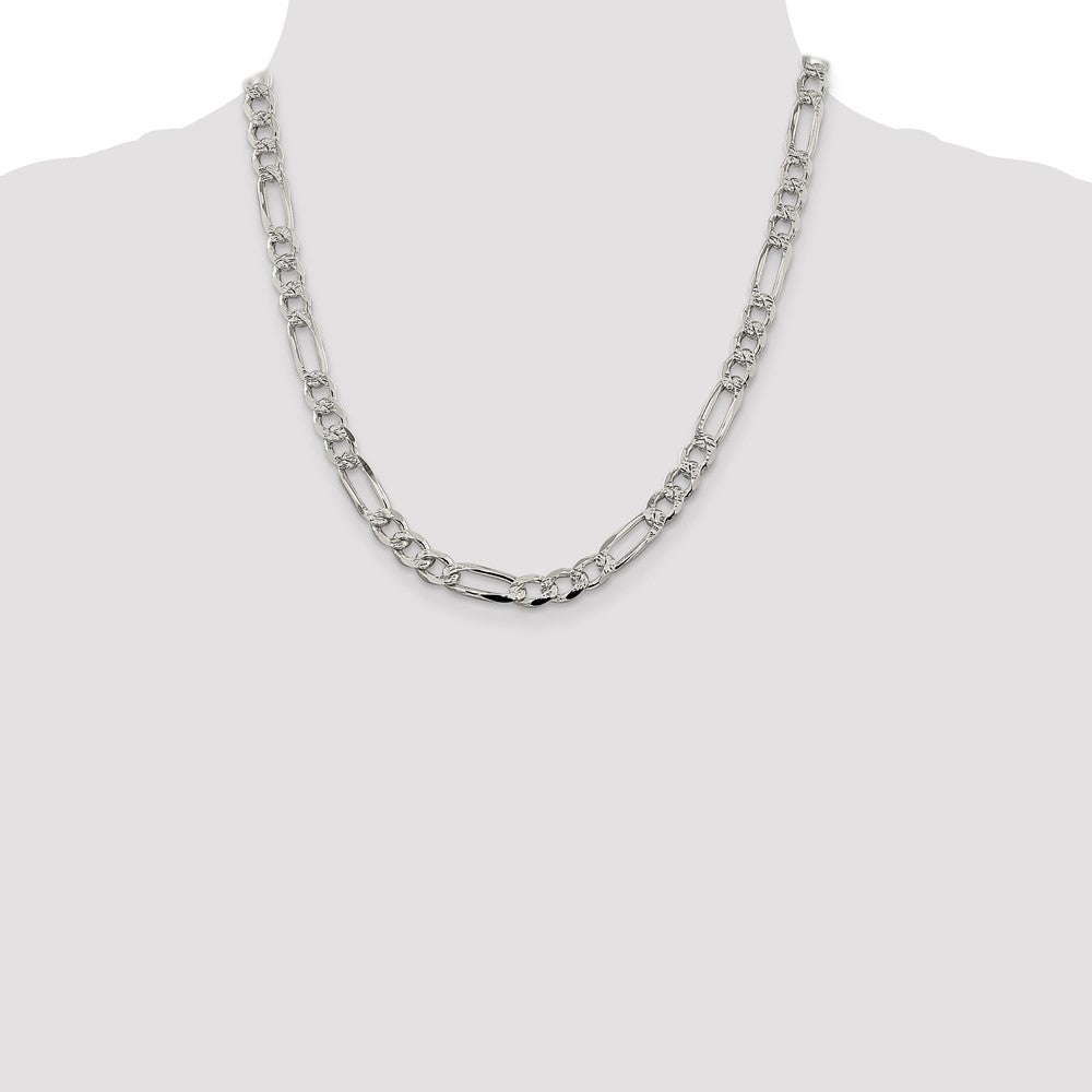 Sterling Silver 7.25mm Pav‚ Flat Figaro Chain 20 Inches