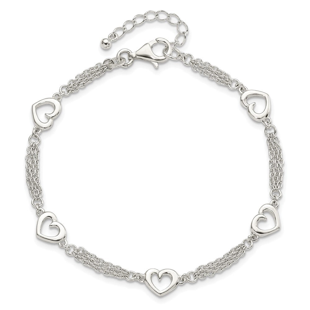 Sterling Silver Polished Hearts 7.5in w/1.0 in ext Bracelet 7.5 inches
