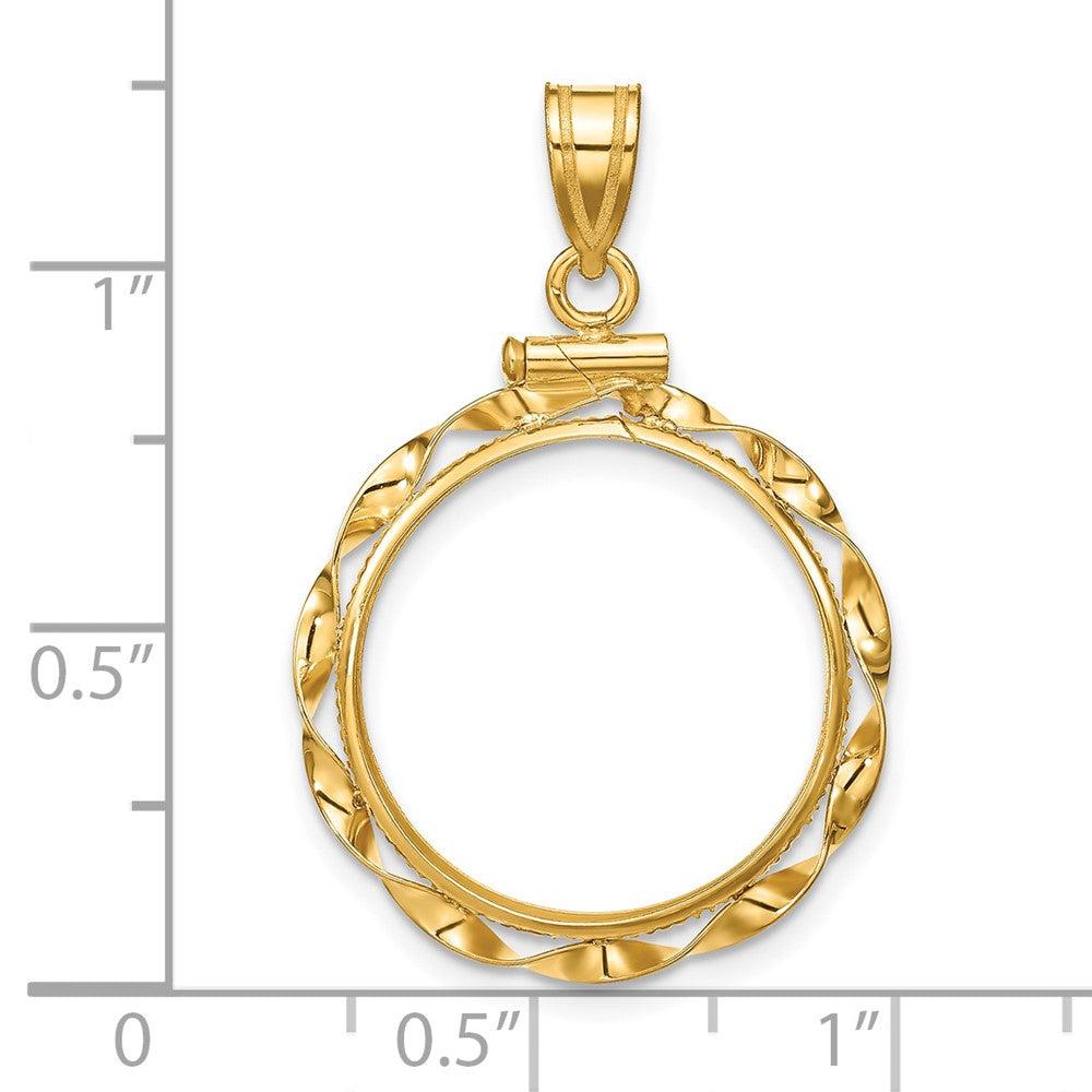 Wideband Distinguished Coin Jewelry 14k Polished Hand Twisted Ribbon 18.0mm x 1.35mm Screw Top Coin Bezel Pendant
