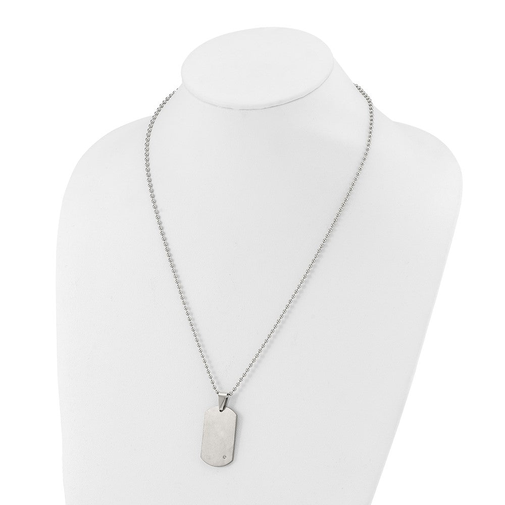 Titanium Brushed w/.02ct. Diamond Accent Dog Tag 22in Necklace