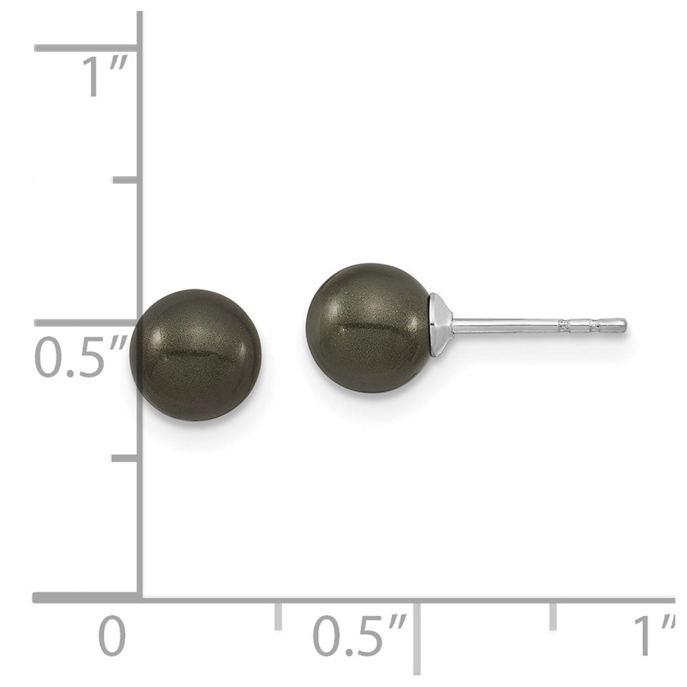 Majestic Sterling Silver Rhodium-plated 6-7mm Black Imitation Shell Pearl Stud Earrings