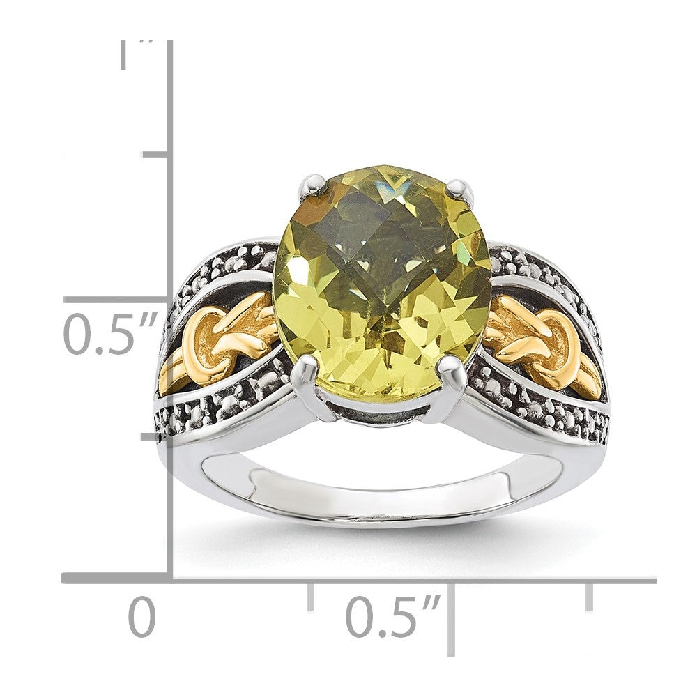 Sterling Silver w/ 14k Accent Antiqued Oval Lemon Quartz Ring