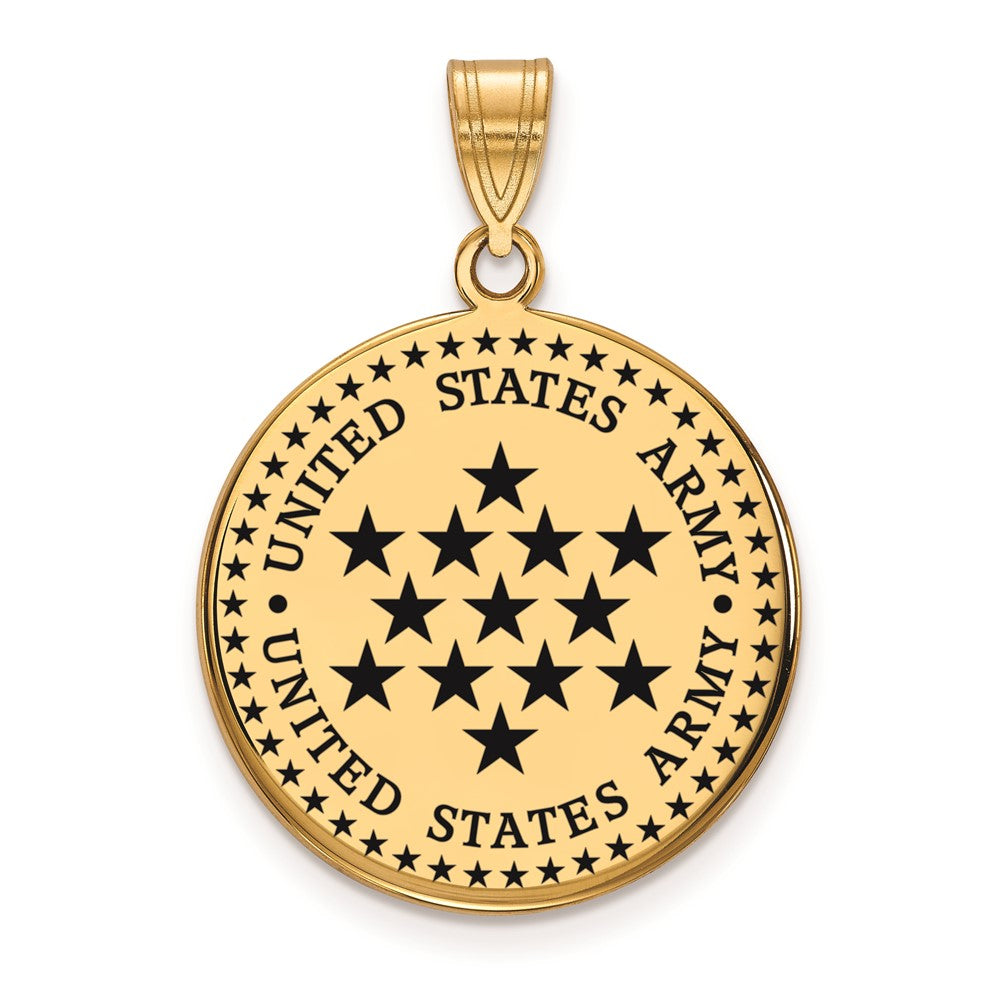 SS 14k Yellow Gold Plated Large U.S. Army Epoxied Disc Pendant