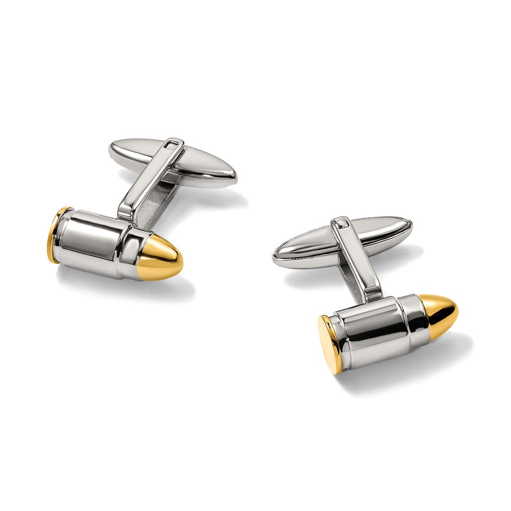 Chisel Stainless Steel Polished Yellow IP-plated Bullet Cuff Links