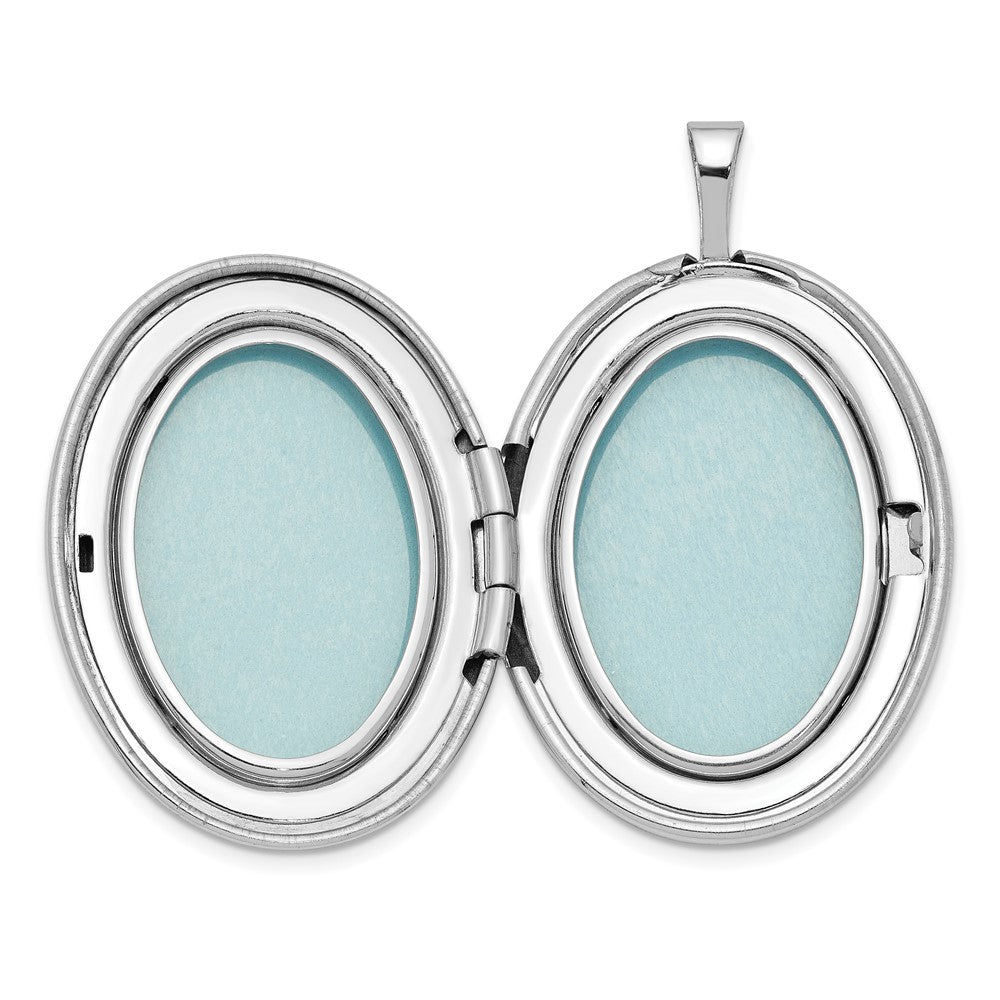 Sterling Silver Rhod-plated 26mm Circle Border Diamond Oval Locket Necklace 18 Inches