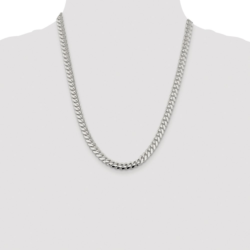 Sterling Silver Rhodium-plated 7.0mm Polished Domed Curb Chain