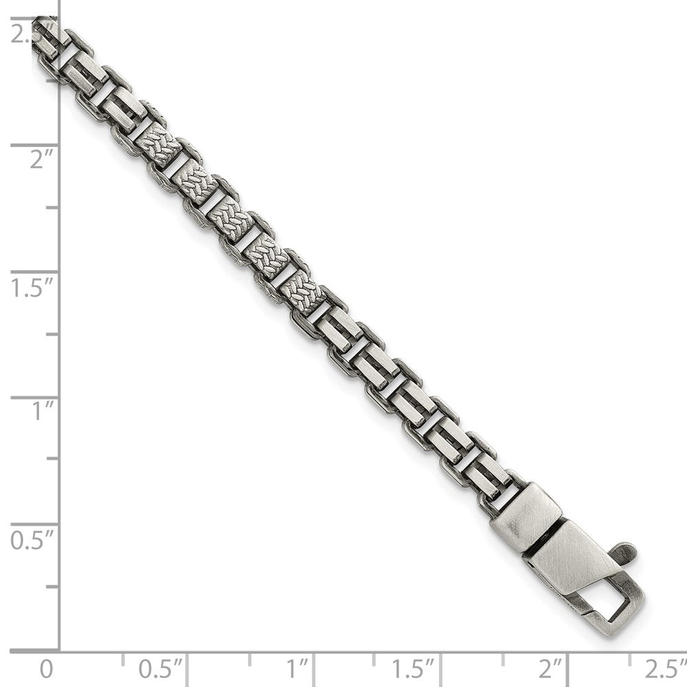 Sterling Silver Black Ruthenium-plated Brushed and Textured Fancy Box Chain Mens 8.5 inch Bracelet