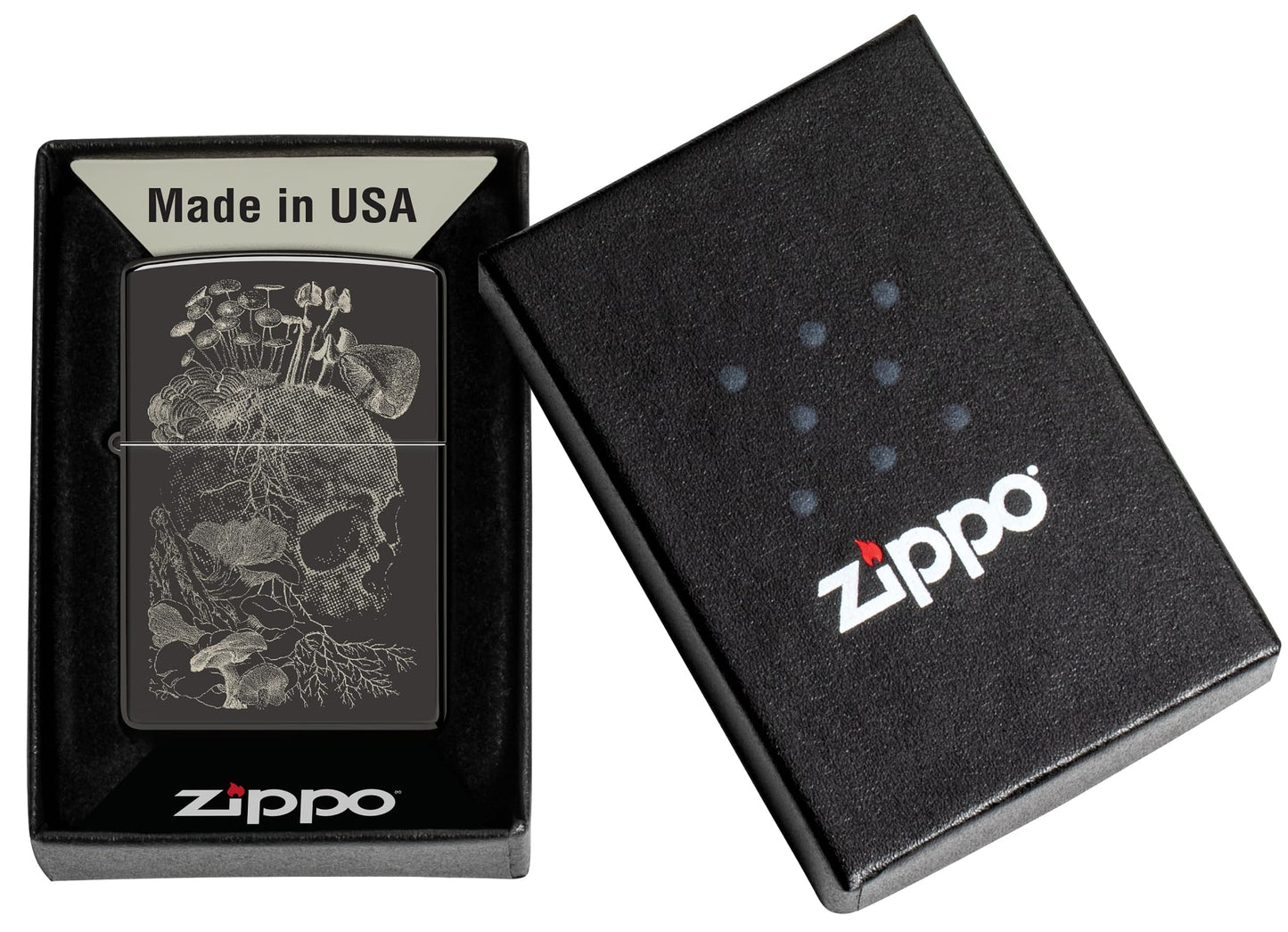 Zippo Skull Mushroom Design High Polish Black Pocket Lighter