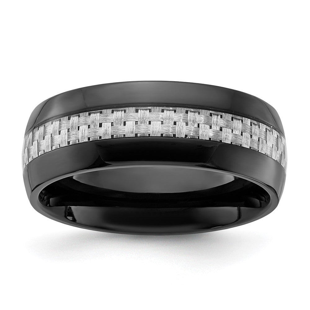 Stainless Steel Polished Black IP-plated with Carbon Fiber Inlay 8mm Band Size - 10.5