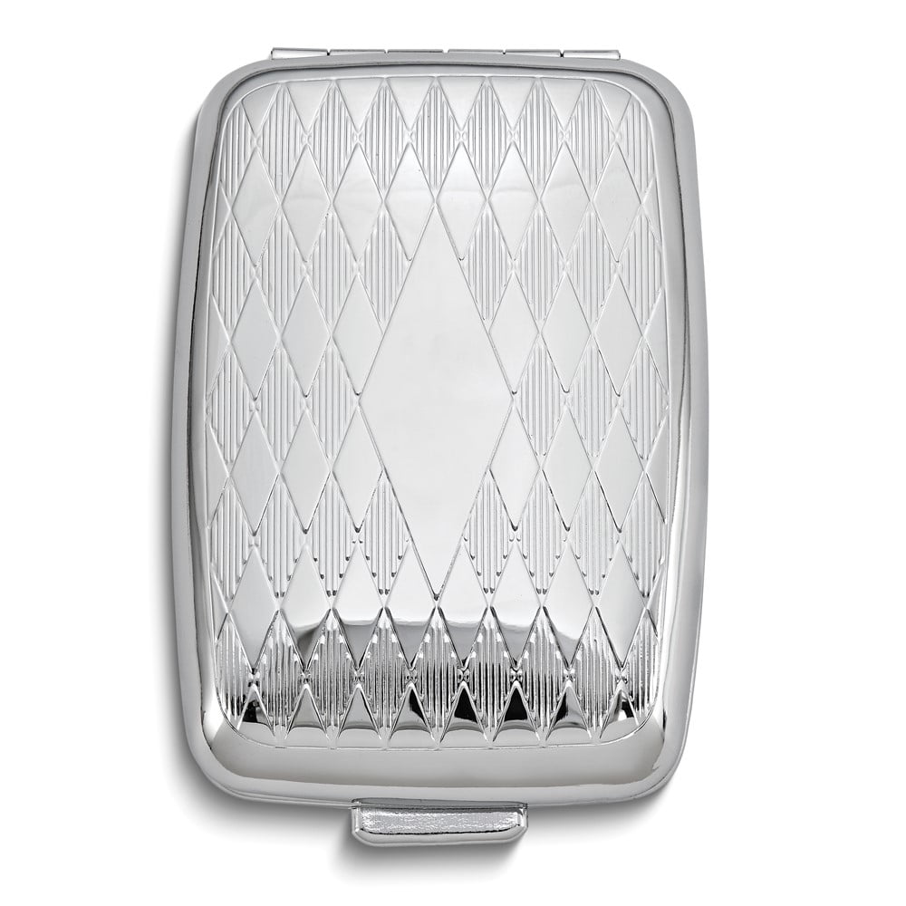 Silver-tone Rectangle Diamond Shapes 2-Section Pillbox QGM12409