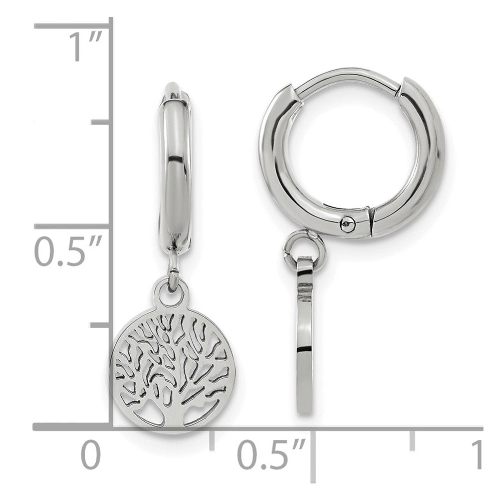 Stainless Steel Polished Tree Dangle Hoop Earring