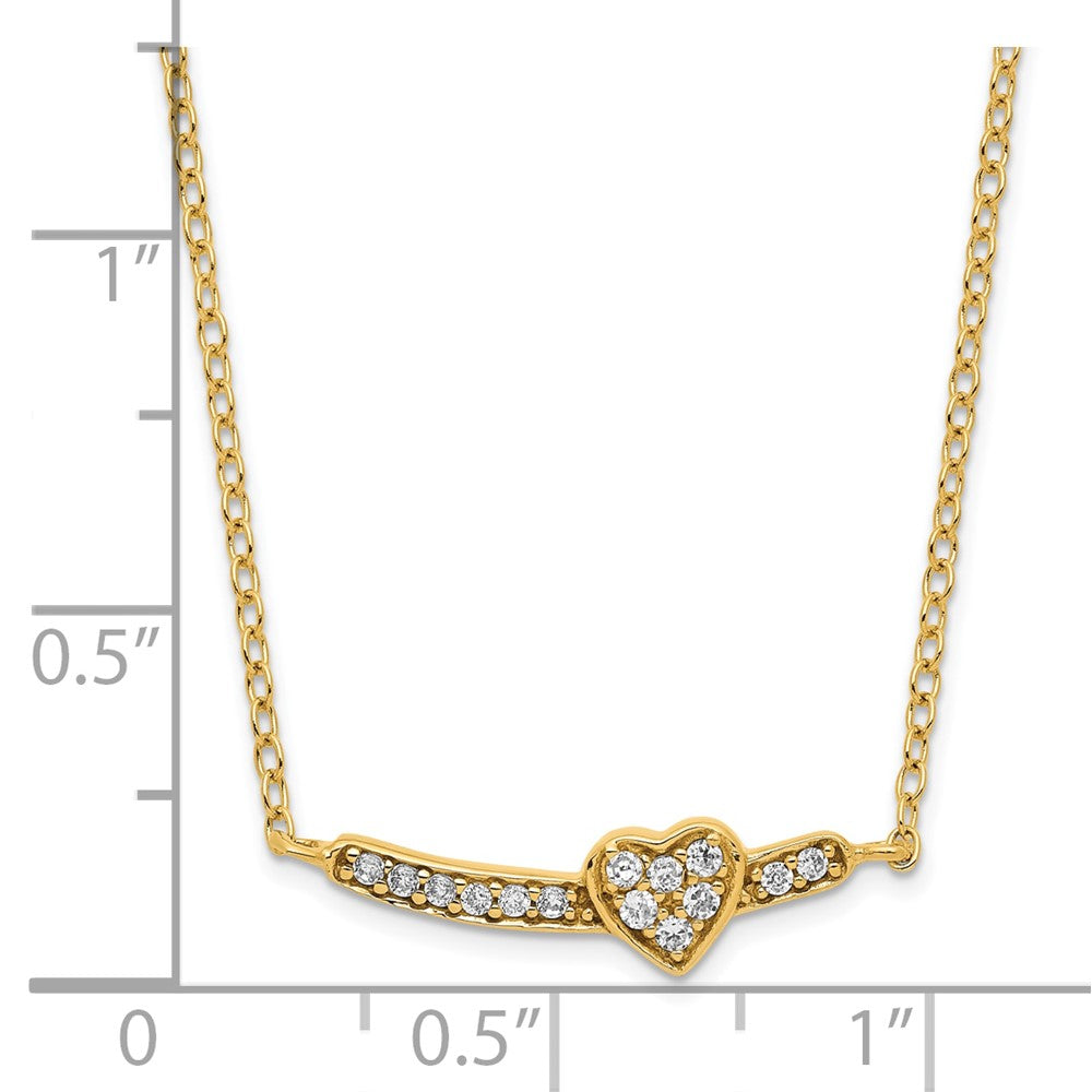 Sterling Silver Gold-tone White CZ Heart w/2 in ext. Necklace