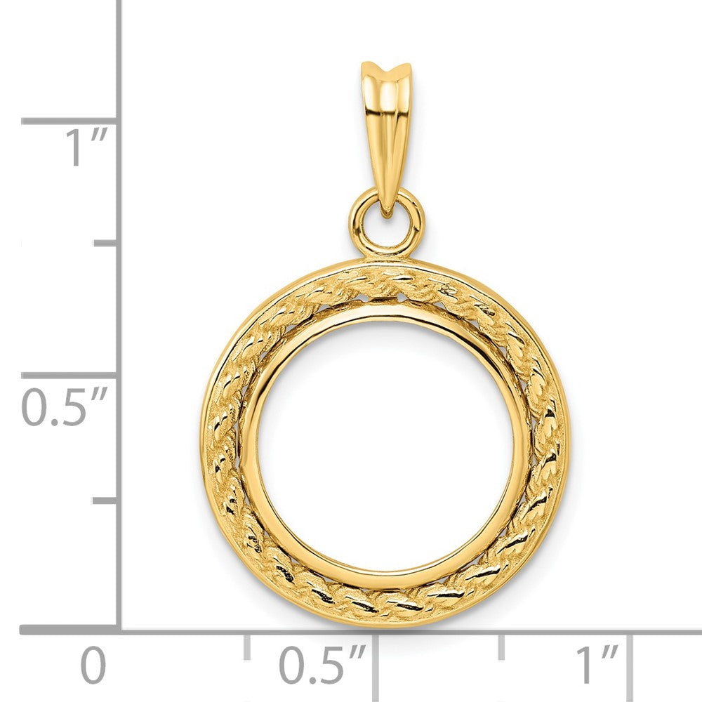 Wideband Distinguished Coin Jewelry 14k Polished Casted Rope with Bright Edge 15.0mm Prong Coin Bezel Pendant