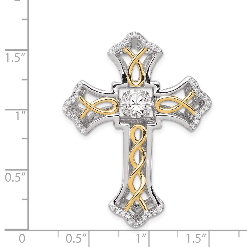Sterling Silver Platinum-plated Plshed Gold-plated Vibrant CZ Cross Pendant