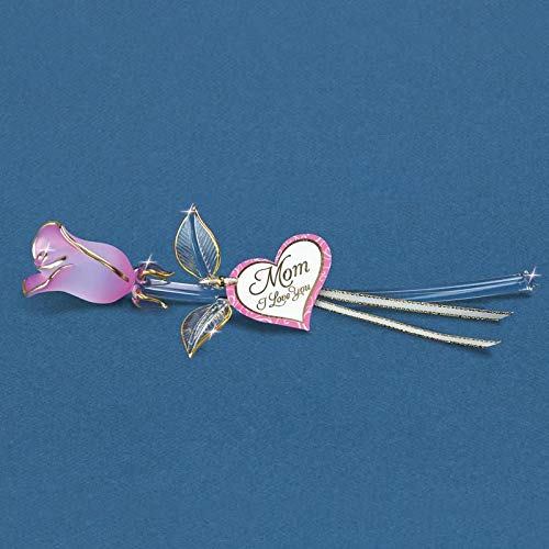 Glass Baron MOM I LOVE YOU Pink Pearl Rosebud Glass Figurine