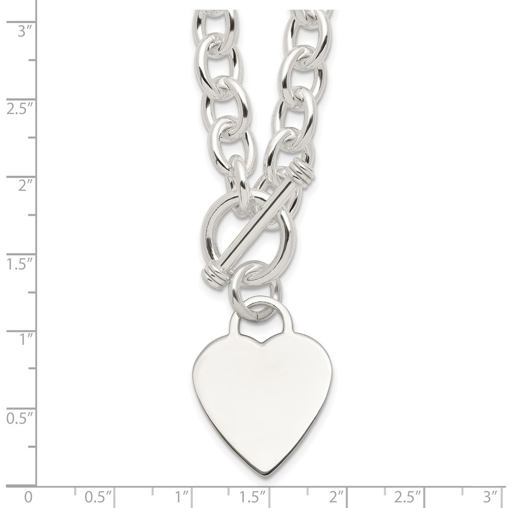 Sterling Silver Engraveable Heart Fancy Link Toggle Necklace 18 Inches