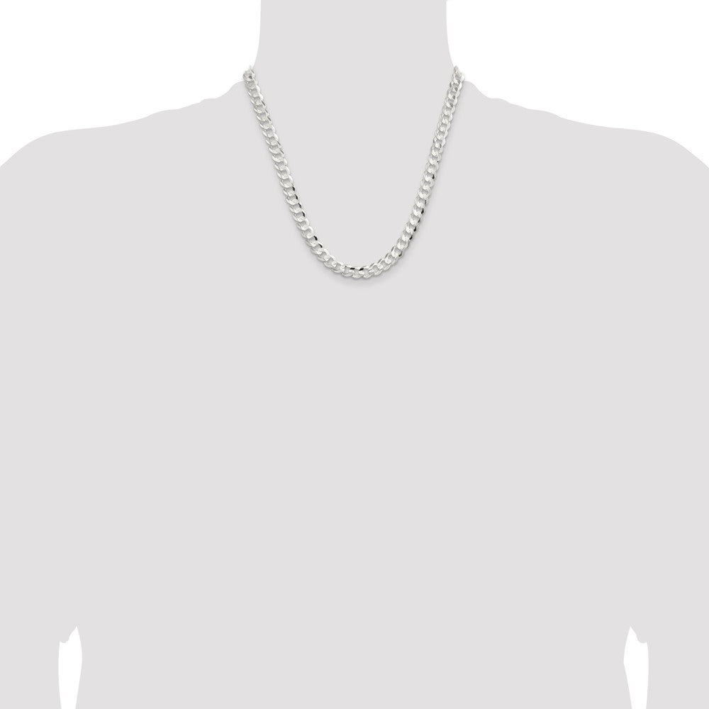 Sterling Silver 7.8mm Concave Beveled Curb Chain 20 Inches