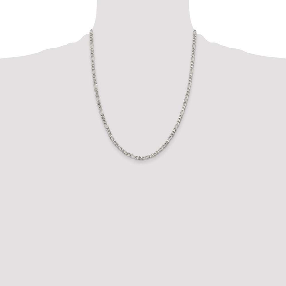 Sterling Silver 4mm Pav‚ Flat Figaro Chain 22 Inches