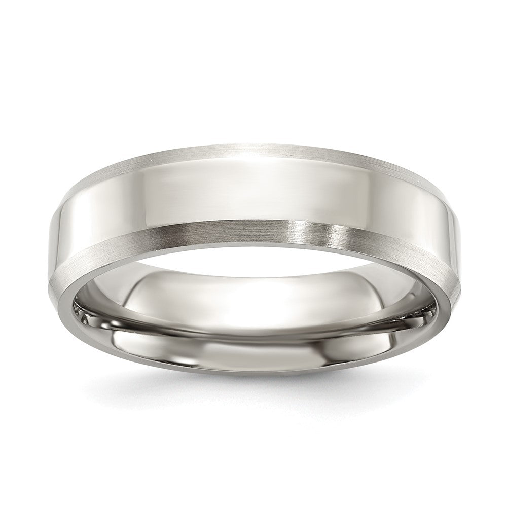 Titanium Brushed and Polished 6mm Beveled Edge Band Size - 9