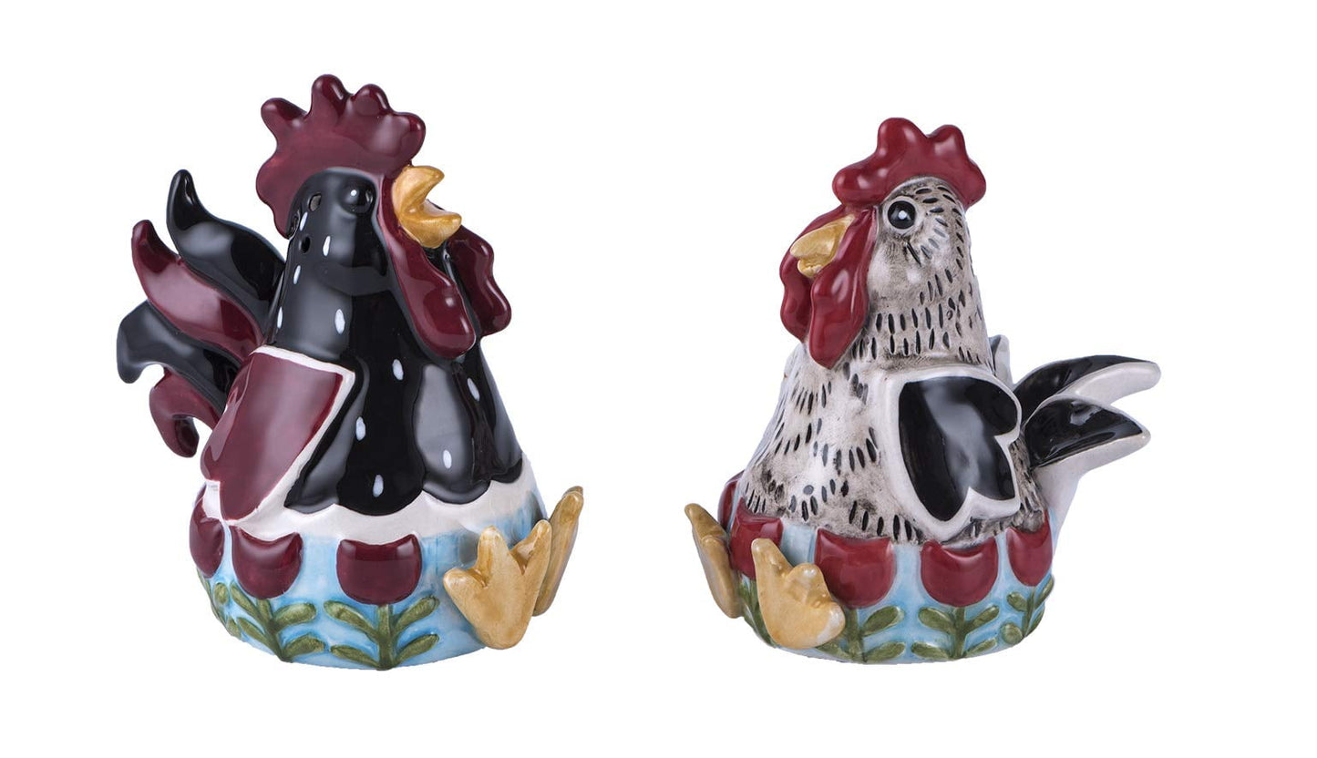 Blue Sky Ceramics Rooster Salt & Pepper Set, Multi