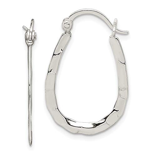 Sterling Silver Polished & Hammered Oval Hoop Earrings