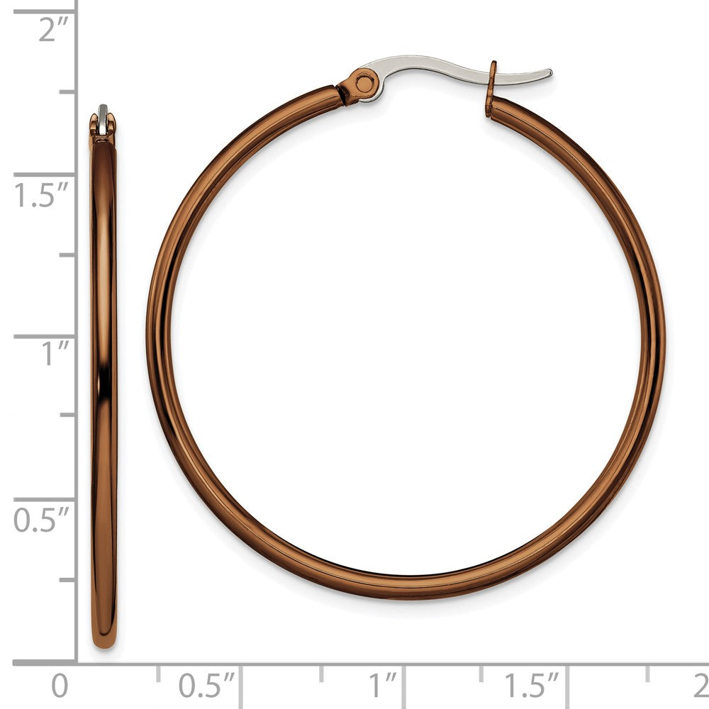 Stainless Steel Polished Brown IP-plated 40mm Diameter Hoop Earrings