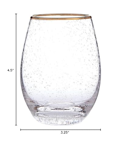 Gold-plated Rimmed Seeded 17 ounce Wine Glass