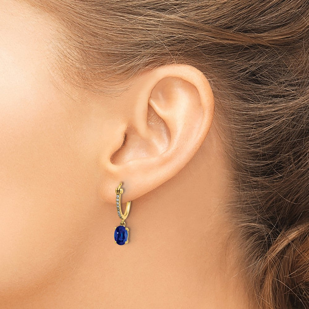 14k 1/10ct Diamond and Sapphire Dangle Hoop Earrings