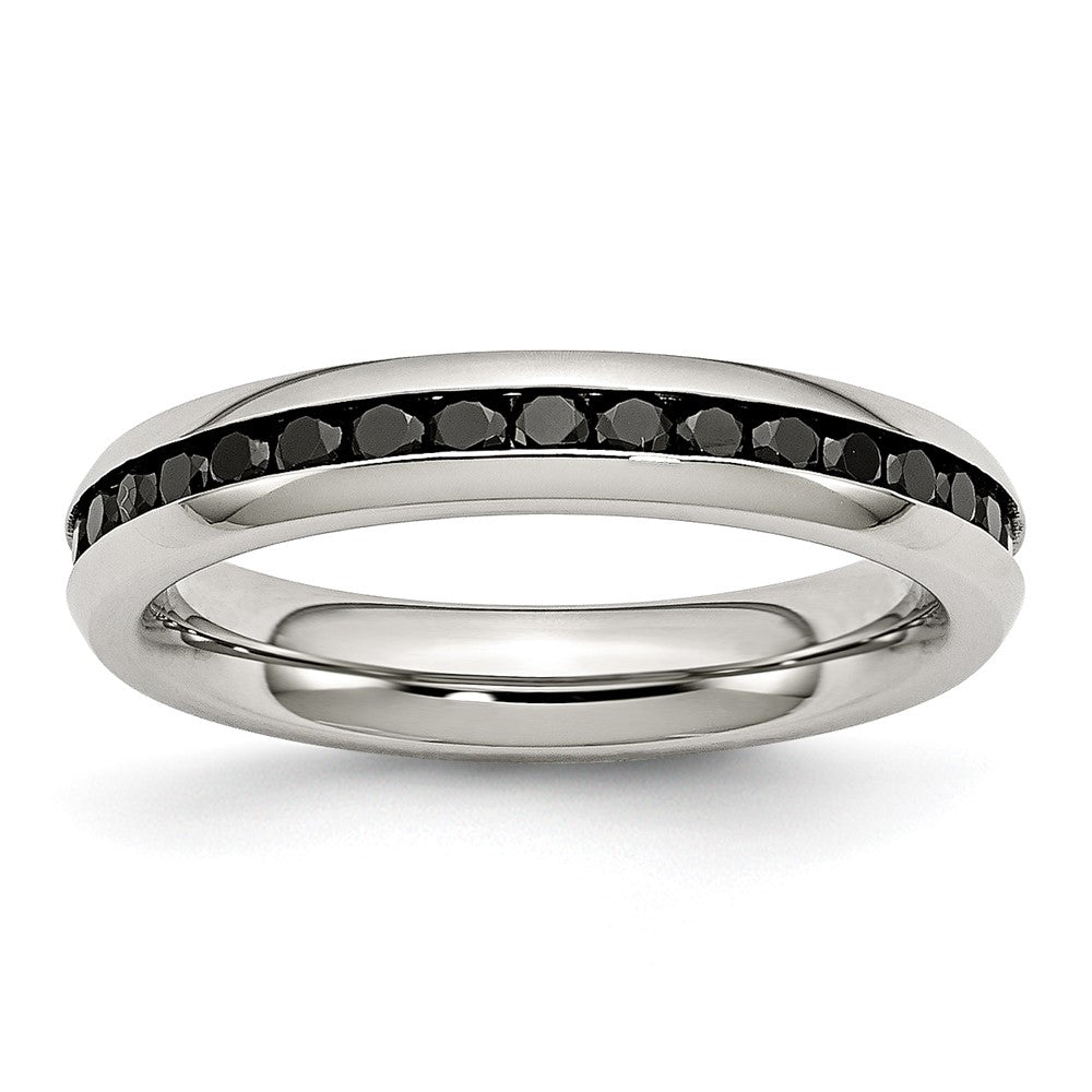 Stainless Steel Polished 4mm Black CZ Ring Size - 9