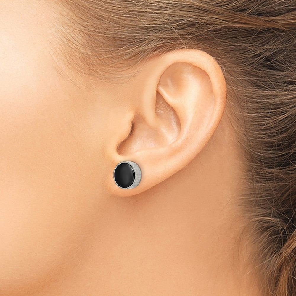 Titanium Brushed with Black Ceramic Circle Post Earrings