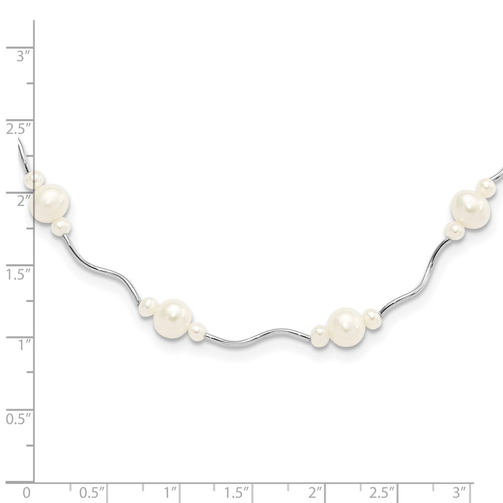 Sterling Silver Rhodium-plated 3-7mm White Near-Round Freshwater Cultured Pearl 13-Station 16 inch with 2.5 inch Extension Necklace 16 Inches