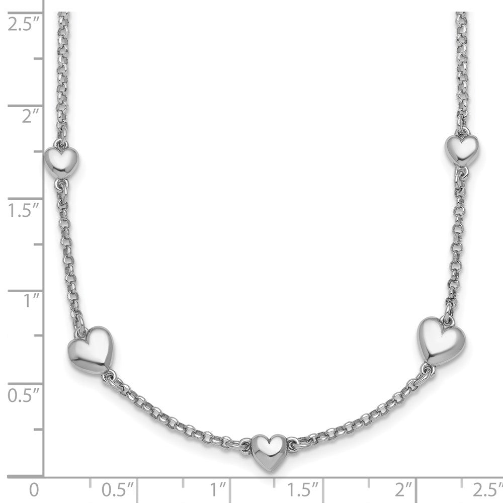 Sterling Silver Rhodium-plated Polished Five Puffed Hearts 16 inch with 2 inch Extender Necklace 16 Inches