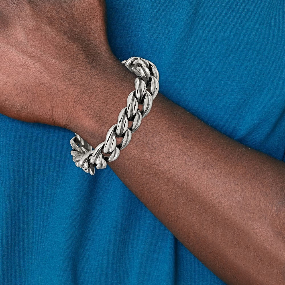 Chisel Stainless Steel Antiqued and Polished 8.5 inch Curb Link Bracelet 8.5 inches