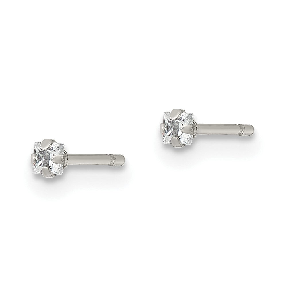 Stainless Steel Polished 2mm Square CZ Stud Post Earrings