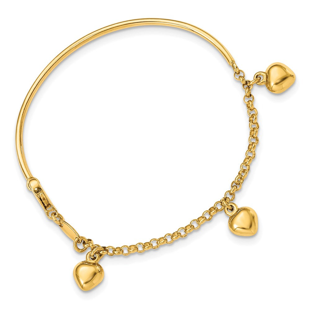 14k Polished Dangle Heart Baby Bracelet 6 inches