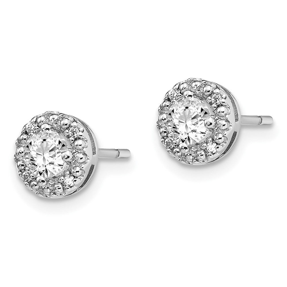 Sterling Silver Rhodium-plated Diamonore CZ Round Halo Post Earrings