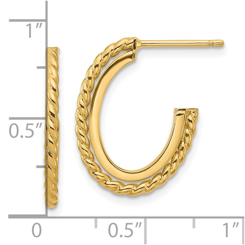 14K Yellow Gold High Polish & Rope Hoop Earrings