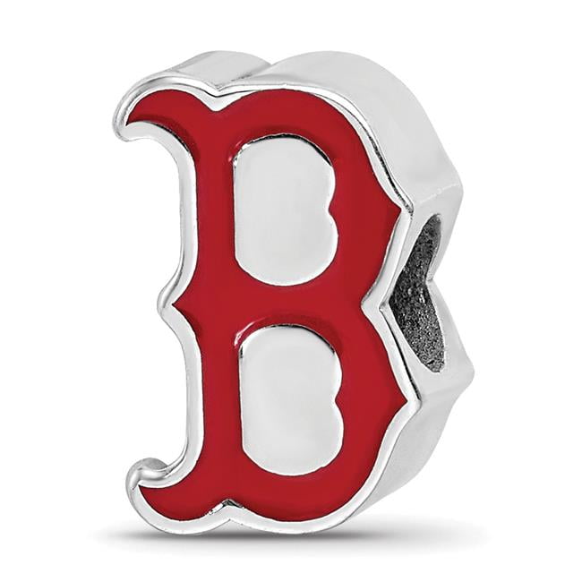 Finest Gold Sterling Silver Rhodium-Plated MLB Logo Art Boston Red Sox Enamel Logo Bead