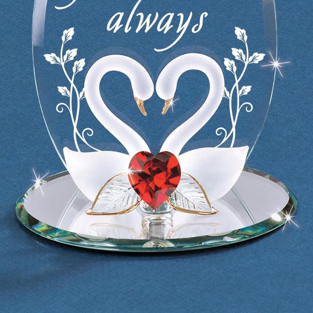 Swan Pair with Red Crystal Heart TOGETHER FOREVER AND ALWAYS Handcrafted Glass Figurine Q-GP6030