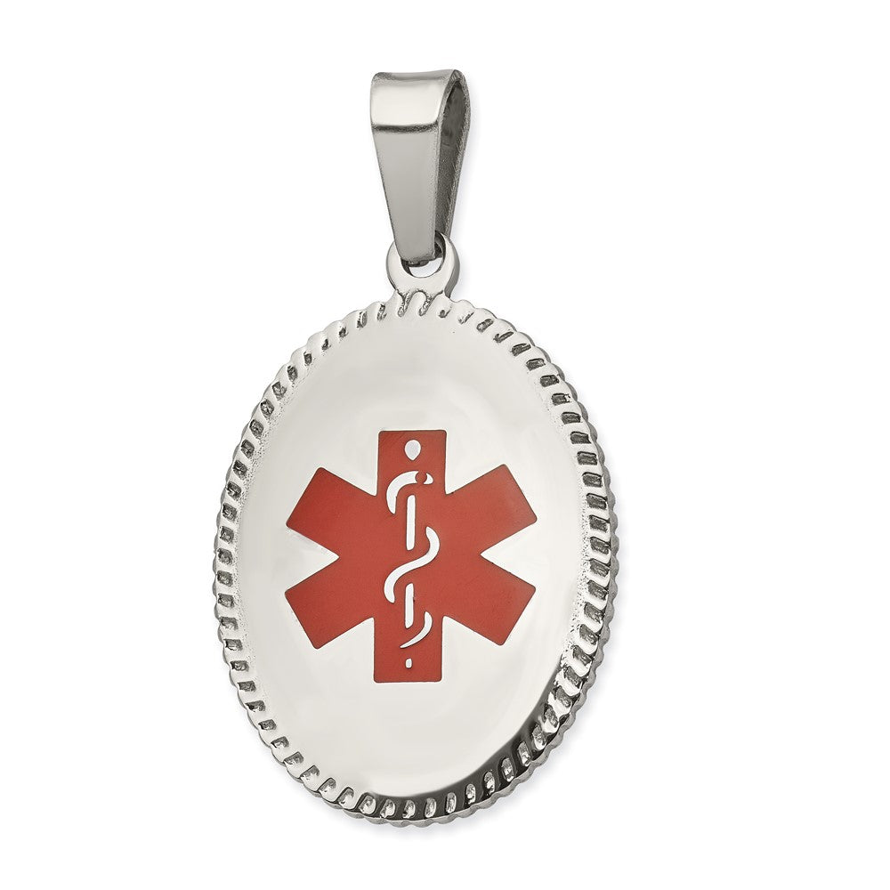 Stainless Steel Polished w/Red Enamel Oval Medical Pendant