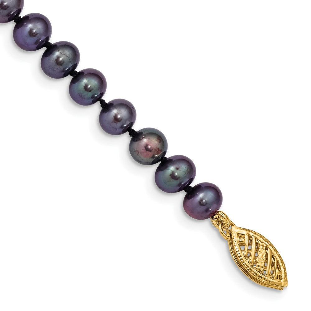 14k 5-6mm Black Near-Round Freshwater Cultured Pearl 7.5 inch Bracelet 7.5 inches