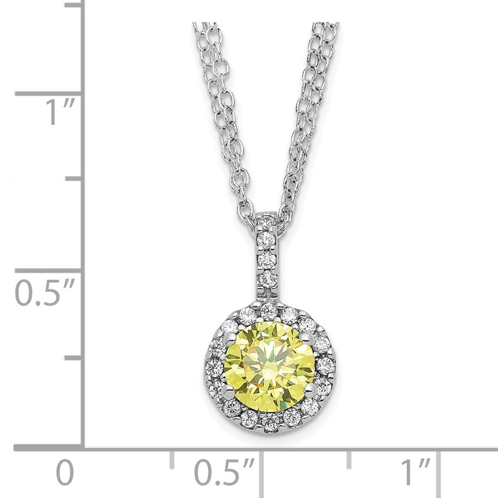 Sterling Silver Rhodium-plated Diamonore Yellow and White Halo Necklace