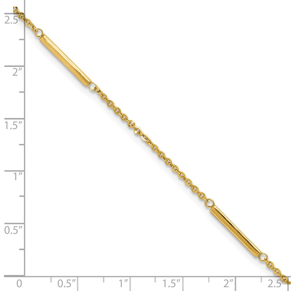 14k Polished Fancy Cable Chain and Bar 3-Station 9 inch Plus 1 inch Extension Anklet