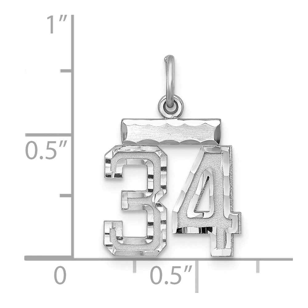 Sterling Silver Rhodium-plated Diamond-cut #34 Charm