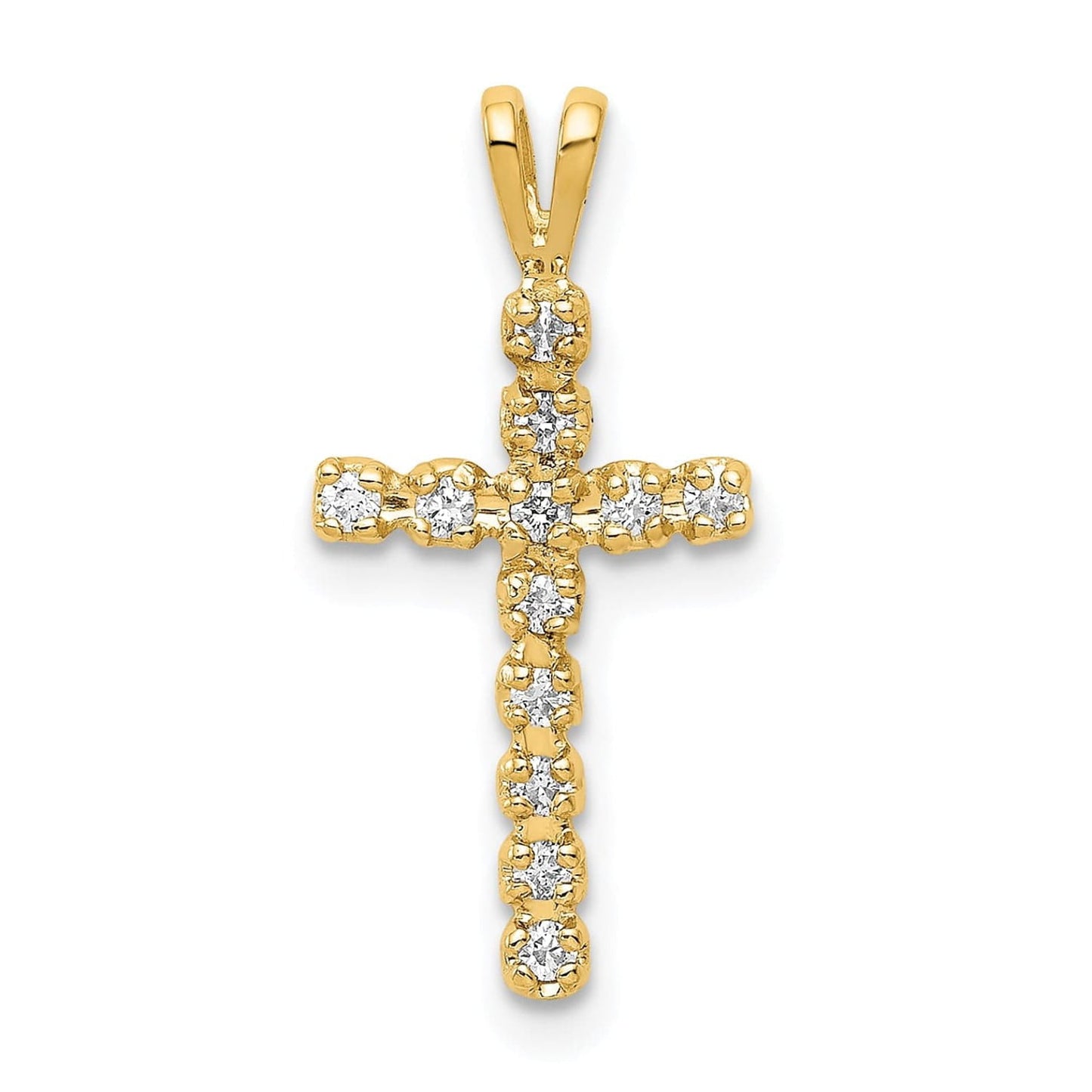14k Yellow Gold 1/8 CT I1 Diamond Latin Cross Design Pendant