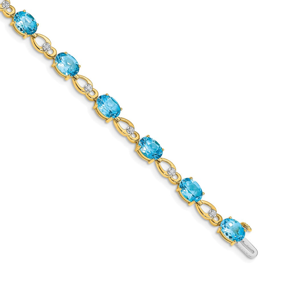 14k Blue Topaz and Diamond Bracelet 7 inches