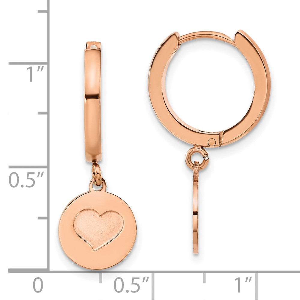 Stainless Steel Polished Rose IP-plated Heart Dangle Hoop Earrings