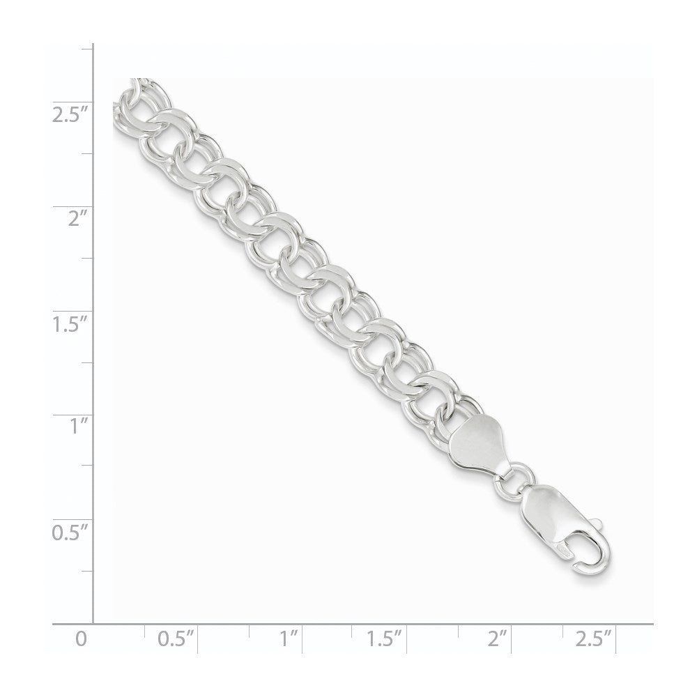 Sterling Silver 7.6mm Double Link Charm Bracelet 8 inches